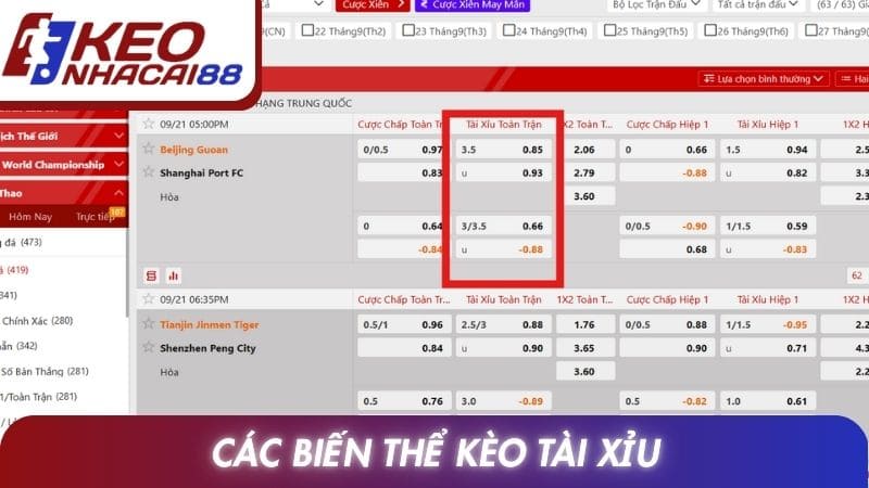 Các biến thể kèo tài xỉu